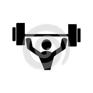Weightlifting icon. Weightlifter with barbell. isolated vector silhouette. Strong man icon