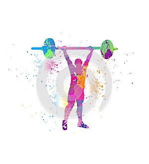 Weightlifting logo design. Colorful sport background.