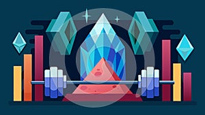 A weightlifting room with strategically p crystals and gemstones to enhance motivation and strength.. Vector photo