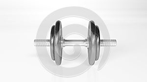 Weights, adjustable dumbbell, gym equipment isolated on white, front view