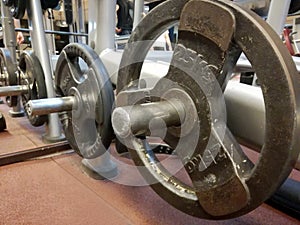 Weights disk.Two heavy disks on a rack.