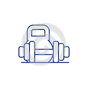 Weights and dumbbells line icon concept. Weights and dumbbells flat  vector symbol, sign, outline illustration.