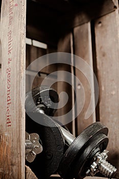 Weights in wooden crate