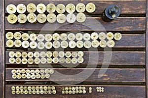 Weights on a wooden table