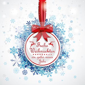 Weihnachten Bauble Red Ribbon Snowfall Bokeh