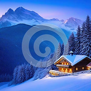 Weihnachtliche Winterlandschaft Christmas Jahreszeit Dorf Berge Alpen Schnee LÃÂ¤ndlich Ruhig Digital Art Rendering Illustration