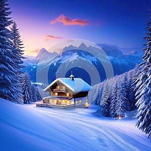 Weihnachtliche Winterlandschaft Christmas Jahreszeit Dorf Berge Alpen Schnee LÃÂ¤ndlich Ruhig Digital Art Rendering Illustration