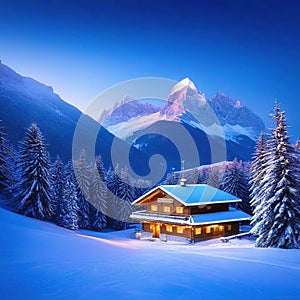 Weihnachtliche Winterlandschaft Christmas Jahreszeit Dorf Berge Alpen Schnee LÃ¤ndlich Ruhig Digital Art Rendering Illustration