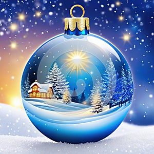 Weihnachtskugel Christbaumkugel an einem Tannenzweig mit Motiv im Inneren Technology Digital Art Illustration Card
