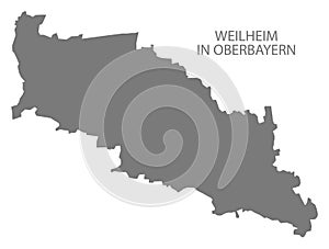 Weilheim in Oberbayern German city map grey illustration silhouette shape