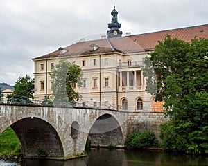 Weimar castle unesco Ilm river bridge park view Germany
