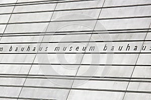Weimar, Germany - April 7, 2024: Facade detail of Bauhaus Museum Weimar, a museum dedicated to the German art school that combined
