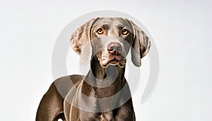 Weimaraner - Canis Lupus familiaris - dog breed with great disposition and a grey gray color coat. head and face with floppy ears