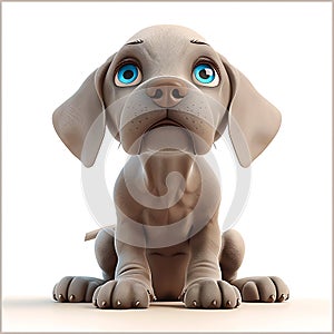 Weimaraner, funny cute dog 3d illustration on white, unusual avatar, cheerful pet