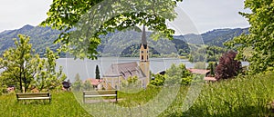 Weinberg hill with benches, lookout point at health resort schliersee