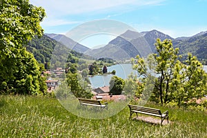 Weinberg hill with benches, lookout point at health resort schliersee