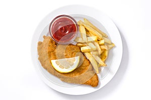 Weiner schnitzel with fried potatoes isolated