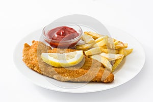 Weiner schnitzel with fried potatoes isolated