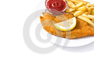 Weiner schnitzel with fried potatoes isolated