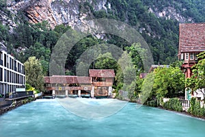 Weir on the Aare in Interlaken, Switzerland