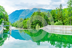 Weir on a river near Strobl, Austria