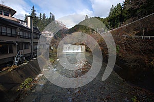 The weir at Shima Onsen, on the river Shima, Japan