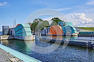 Weir system against flooding at the port of Greifswald in Germany