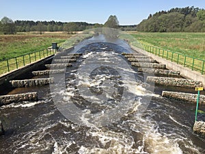 Weir on Wieprza river in Poland