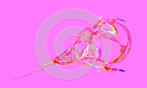 Weird abstract screaming illustration of multicolored glossy plastic knot on pink.