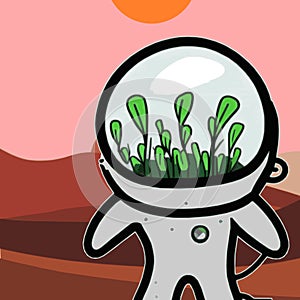 Weird astronaut microgreens in helmet vector graphics