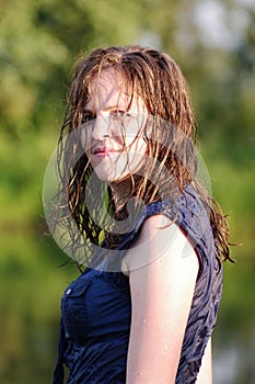 Weird clothed bather woman photo