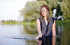 Weird clothed bather woman photo