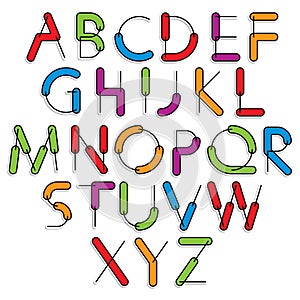 Weird constructor font, vector alphabet letters.