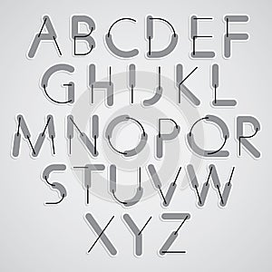 Weird constructor font, vector alphabet letters.