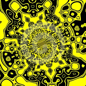 Weird distorted black yellow illustration. Background round shapes. Abstract composition. Art decoration. Distortion artwork.