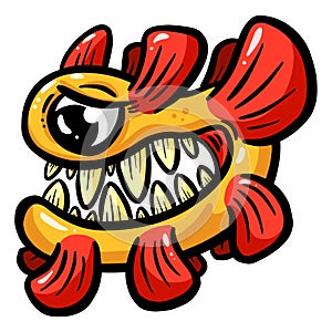 Weird Fish Deep Sea Creature with Big Teeth Cartoon Character in Vector Illustration