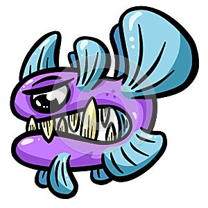 Weird Fish Deep Sea Creature with Big Teeth Cartoon Character in Vector Illustration