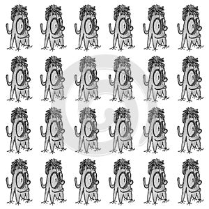 Weird funny monster drawing motif seamless pattern
