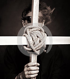 Weird monk or priest photo