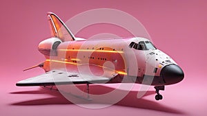 A weird space shuttle with a pink and orange color scheme and a blobby shape.
