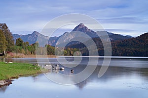 Weissensee with autumn leaves long exposure