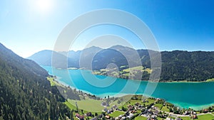 Weissensee in Carinthia. Famous lake in the South of Austria