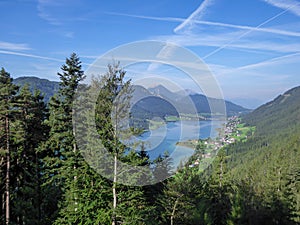 Weissensee - An idyllic, spring view on a lake in Alps