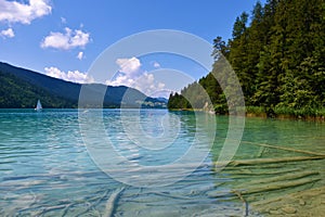 Weissensee lake in Carinthia or KÃ¤rnten, Austria