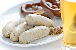 Weisswurst, pretzel and beer photo