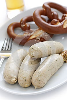 Weisswurst , pretzel , beer , german food photo