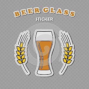 Weizen beer glass and two wheat spikes stickers