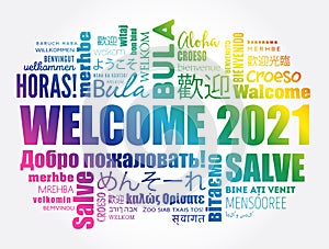 WELCOME 2021 word cloud in different languages, concept