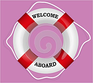 `Welcome Aboard` red lifebuoy