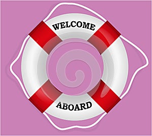 `Welcome Aboard` red lifebuoy photo